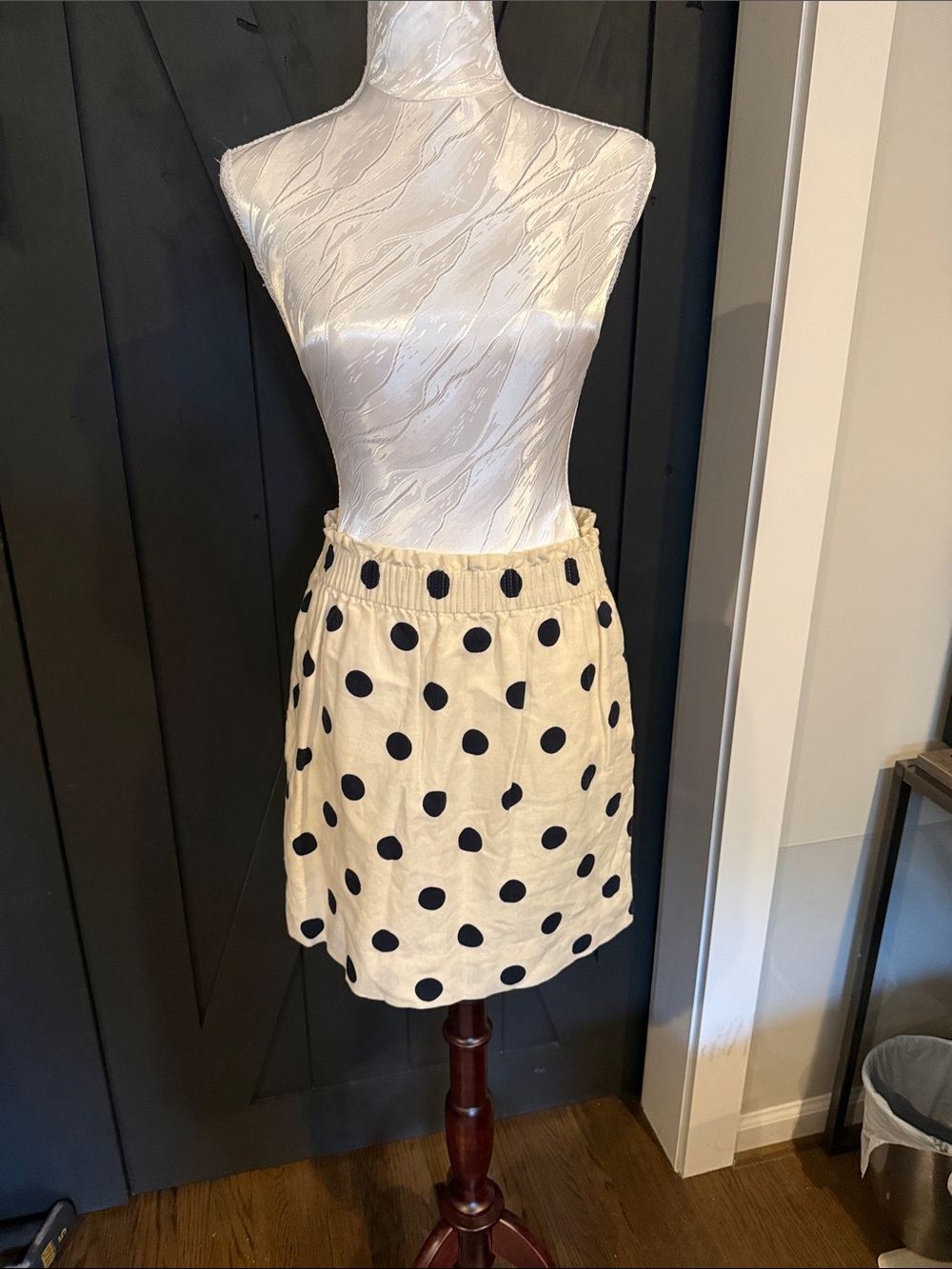 J. Crew Cream Mini Skirt with Black Polka Dots